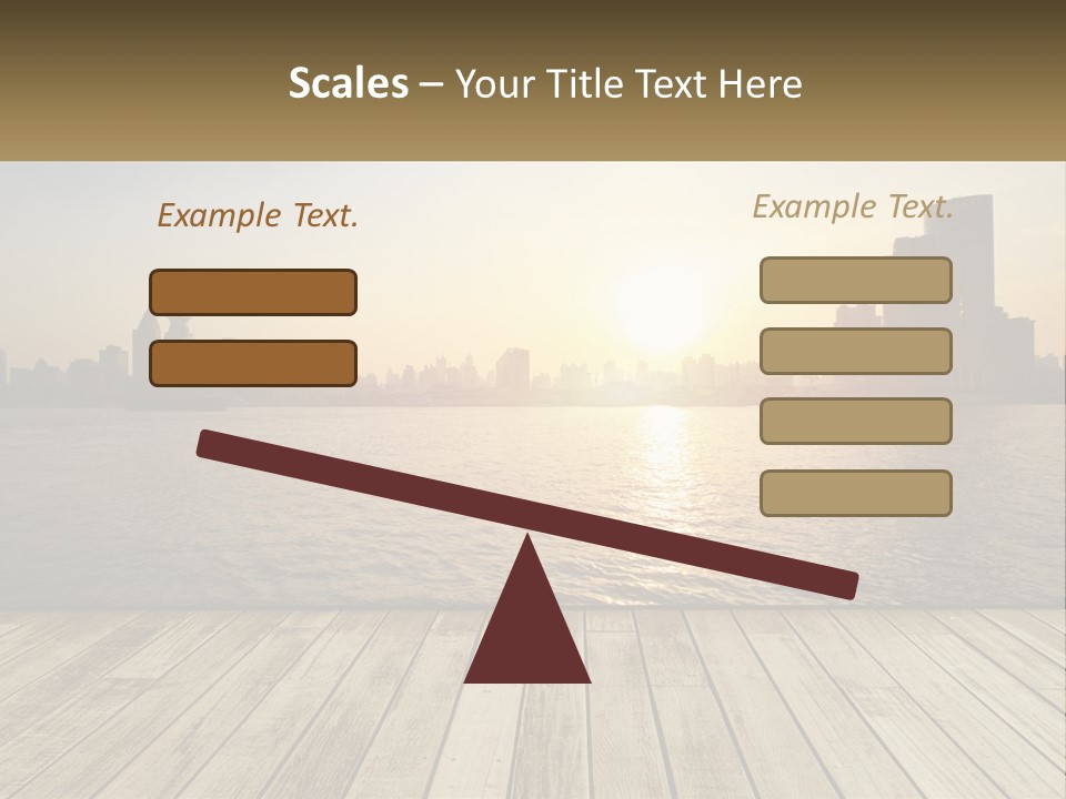 A Wooden Deck Overlooking A Body Of Water With A City In The Background PowerPoint Template