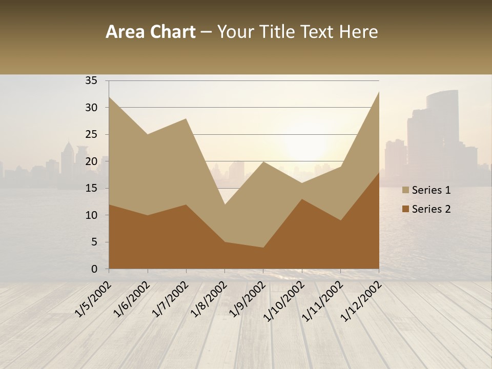 A Wooden Deck Overlooking A Body Of Water With A City In The Background PowerPoint Template
