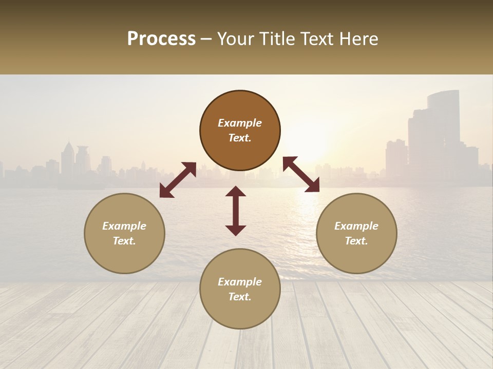 A Wooden Deck Overlooking A Body Of Water With A City In The Background PowerPoint Template