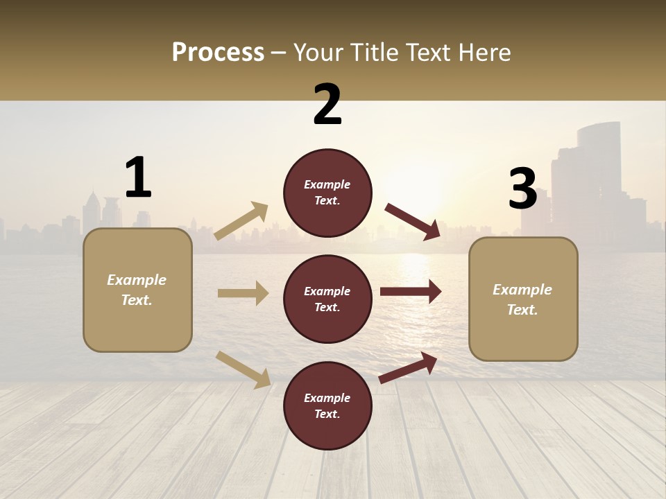 A Wooden Deck Overlooking A Body Of Water With A City In The Background PowerPoint Template