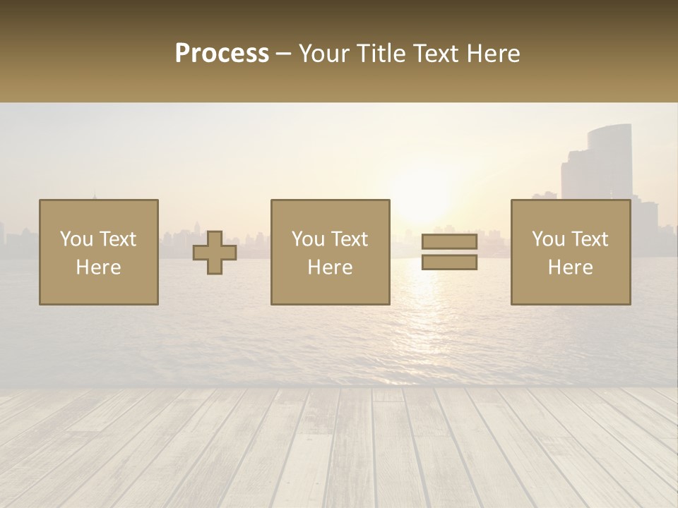 A Wooden Deck Overlooking A Body Of Water With A City In The Background PowerPoint Template
