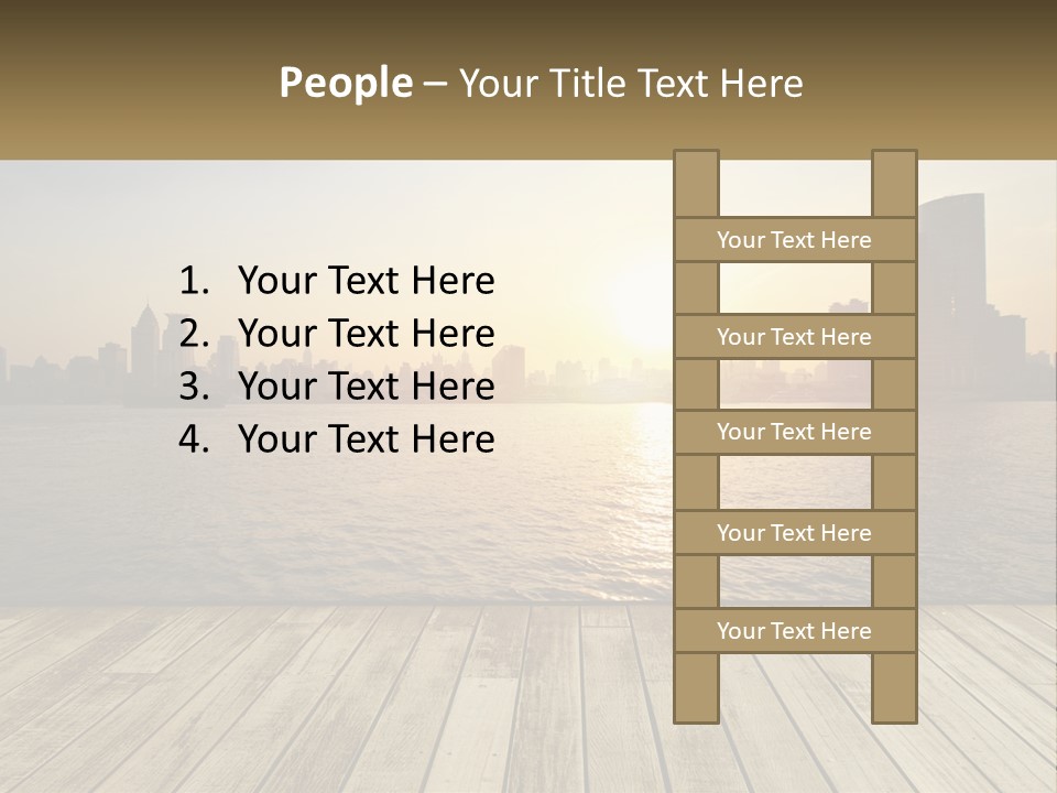 A Wooden Deck Overlooking A Body Of Water With A City In The Background PowerPoint Template