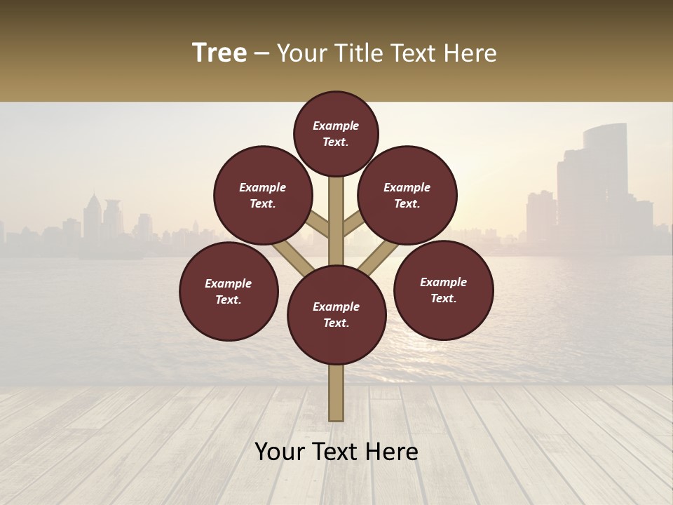 A Wooden Deck Overlooking A Body Of Water With A City In The Background PowerPoint Template