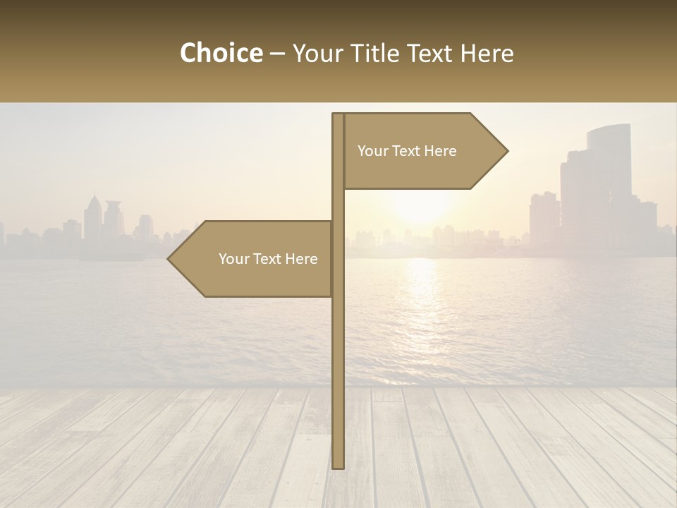A Wooden Deck Overlooking A Body Of Water With A City In The Background PowerPoint Template
