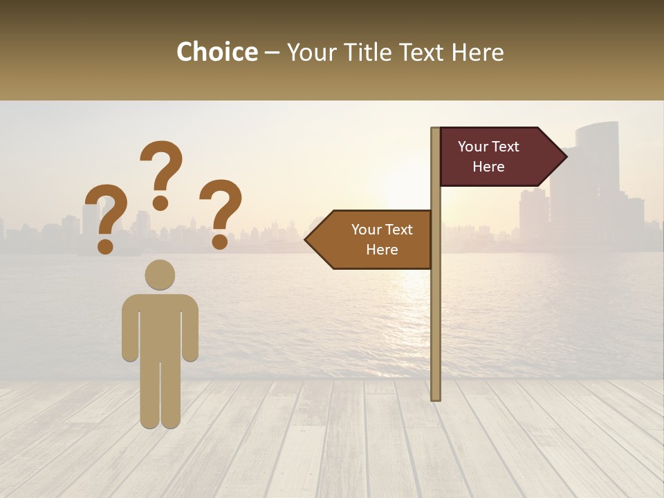 A Wooden Deck Overlooking A Body Of Water With A City In The Background PowerPoint Template