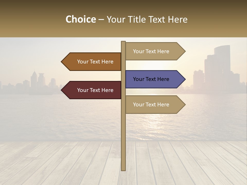 A Wooden Deck Overlooking A Body Of Water With A City In The Background PowerPoint Template
