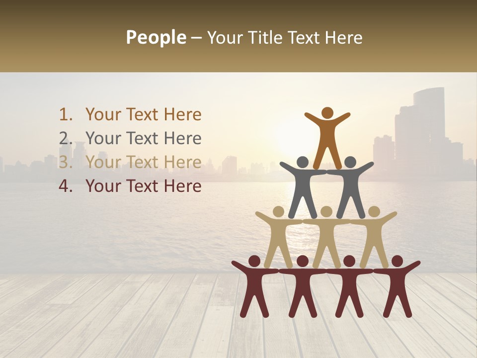 A Wooden Deck Overlooking A Body Of Water With A City In The Background PowerPoint Template