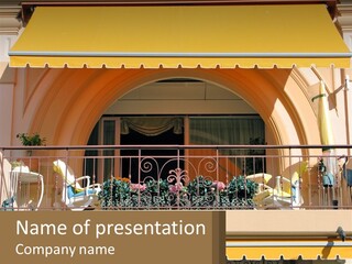 A Balcony With Chairs And A Yellow Awning PowerPoint Template