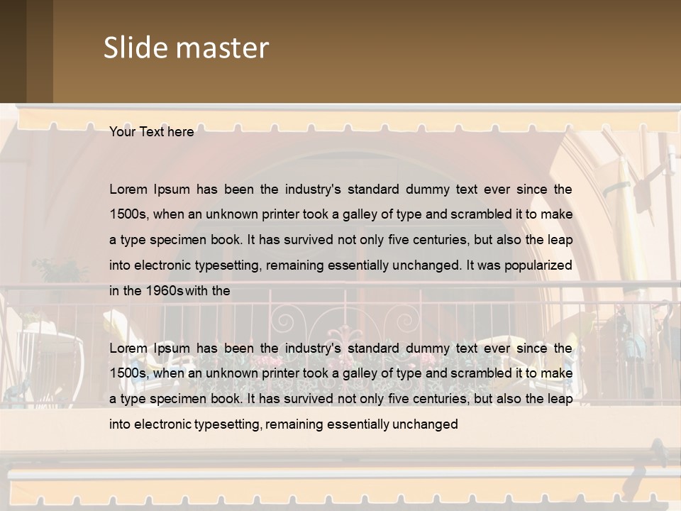 A Balcony With Chairs And A Yellow Awning PowerPoint Template