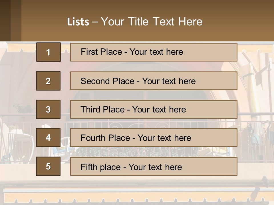 A Balcony With Chairs And A Yellow Awning PowerPoint Template
