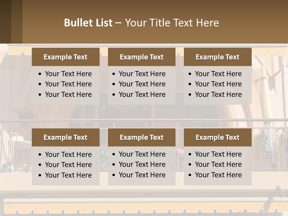 A Balcony With Chairs And A Yellow Awning PowerPoint Template