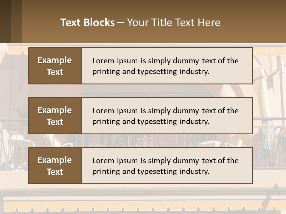 A Balcony With Chairs And A Yellow Awning PowerPoint Template