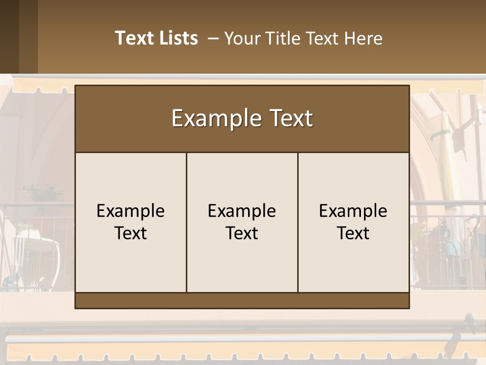 A Balcony With Chairs And A Yellow Awning PowerPoint Template