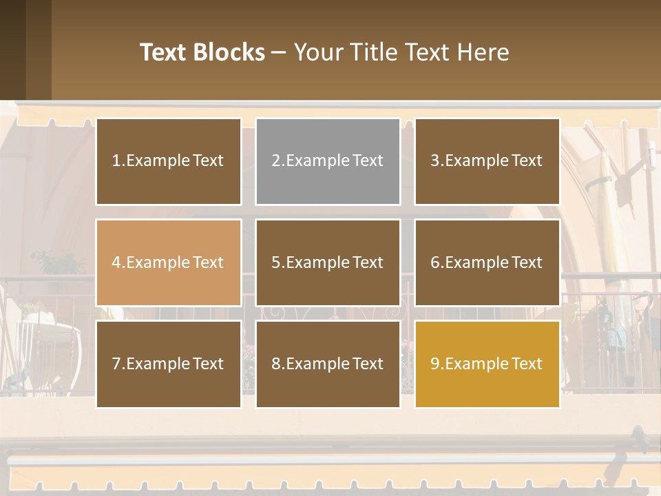 A Balcony With Chairs And A Yellow Awning PowerPoint Template