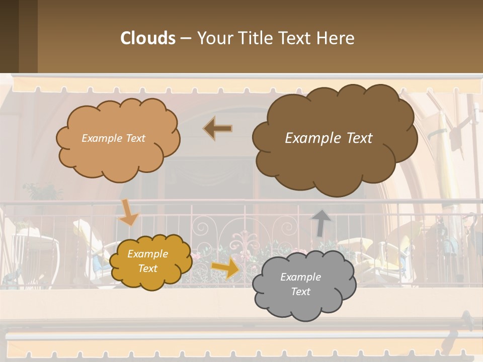 A Balcony With Chairs And A Yellow Awning PowerPoint Template