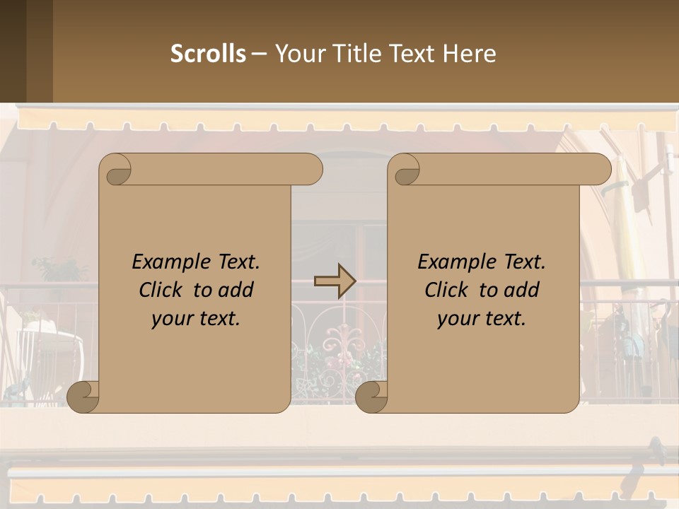 A Balcony With Chairs And A Yellow Awning PowerPoint Template