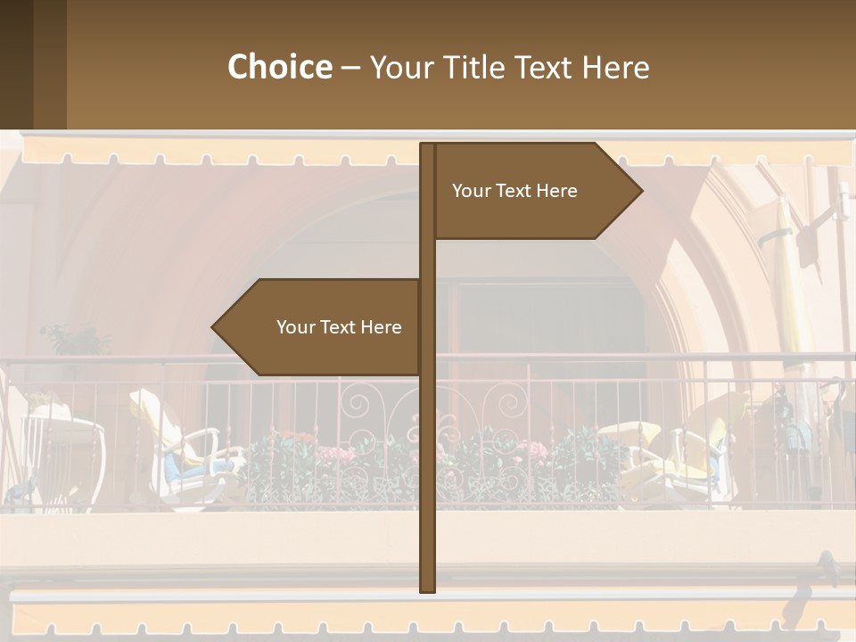 A Balcony With Chairs And A Yellow Awning PowerPoint Template
