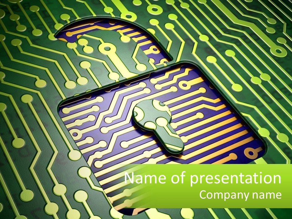 A Computer Circuit Board With A Key On It PowerPoint Template