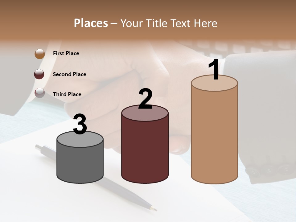 Two People Shaking Hands In Front Of A Keyboard PowerPoint Template