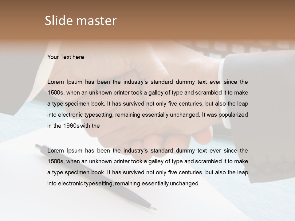 Two People Shaking Hands In Front Of A Keyboard PowerPoint Template