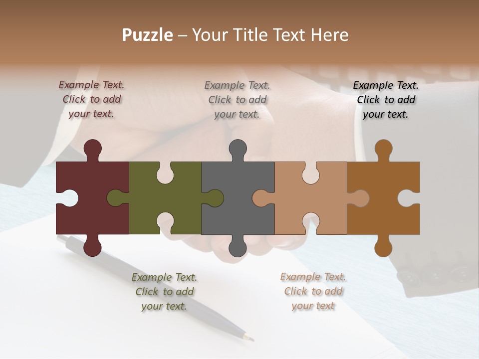 Two People Shaking Hands In Front Of A Keyboard PowerPoint Template