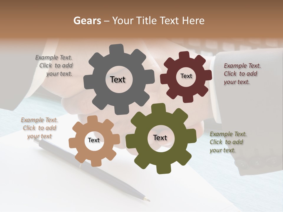 Two People Shaking Hands In Front Of A Keyboard PowerPoint Template