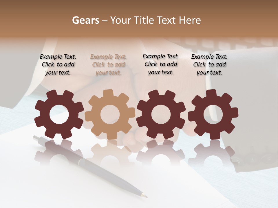 Two People Shaking Hands In Front Of A Keyboard PowerPoint Template