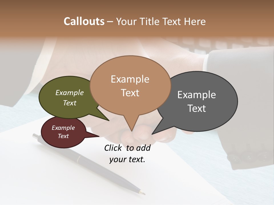 Two People Shaking Hands In Front Of A Keyboard PowerPoint Template