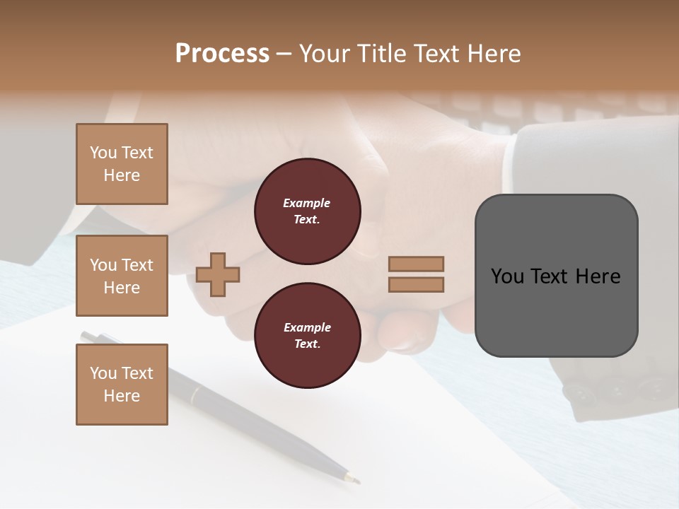 Two People Shaking Hands In Front Of A Keyboard PowerPoint Template