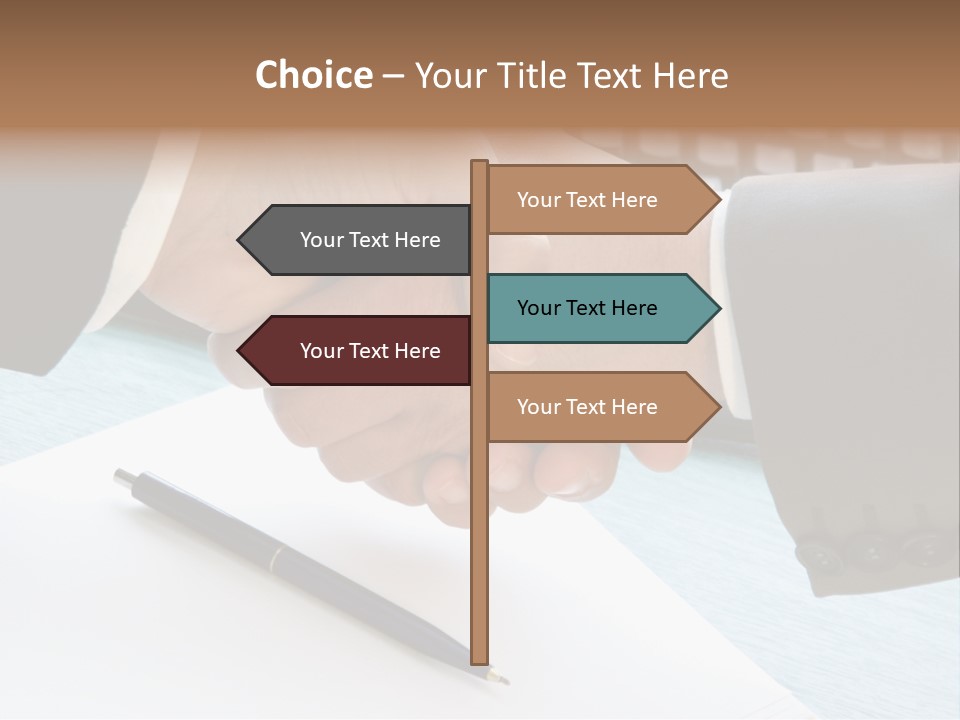 Two People Shaking Hands In Front Of A Keyboard PowerPoint Template