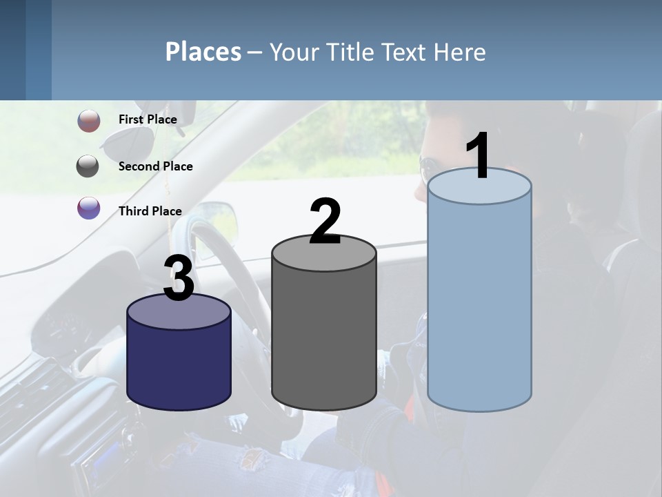 A Woman Sitting In A Car With A Steering Wheel PowerPoint Template