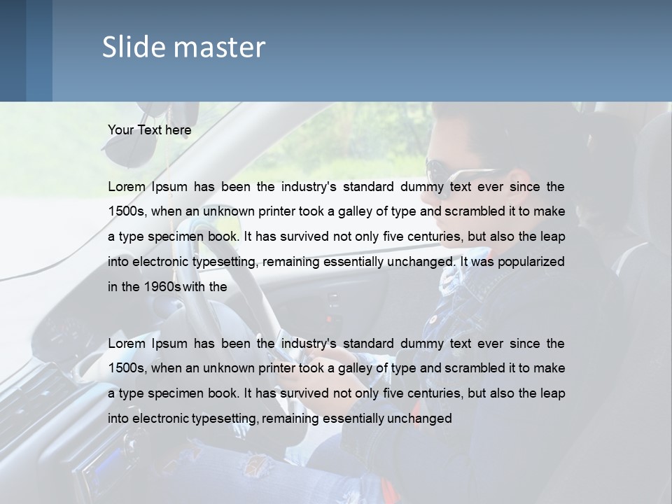 A Woman Sitting In A Car With A Steering Wheel PowerPoint Template