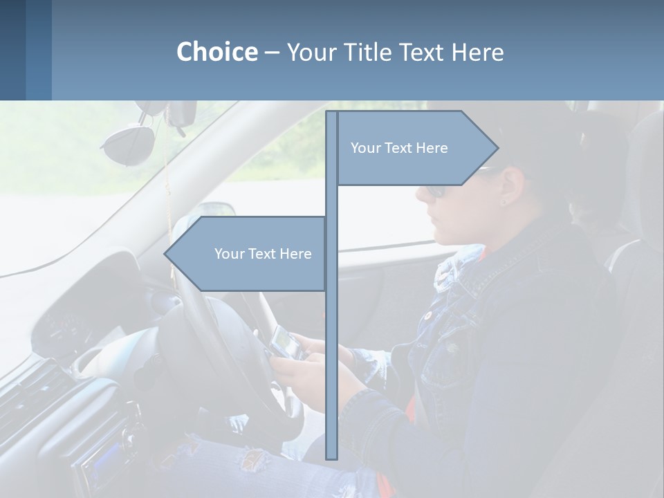 A Woman Sitting In A Car With A Steering Wheel PowerPoint Template
