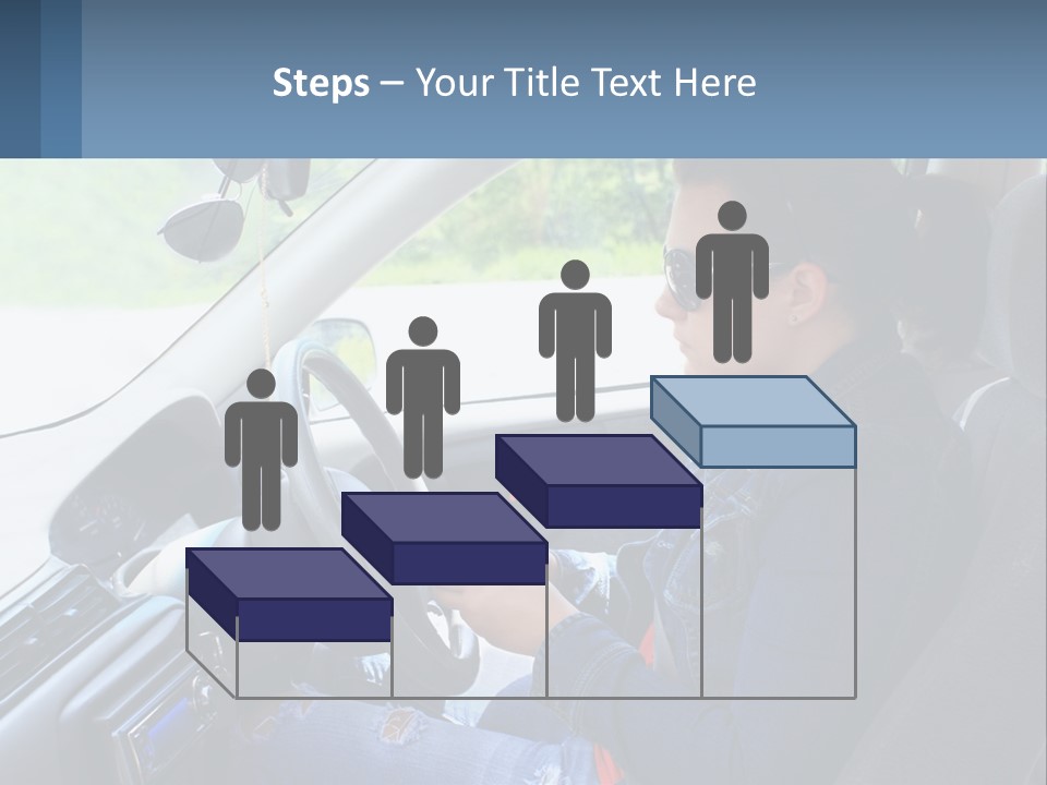 A Woman Sitting In A Car With A Steering Wheel PowerPoint Template