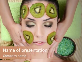 A Woman With Kiwi Slices On Her Face PowerPoint Template