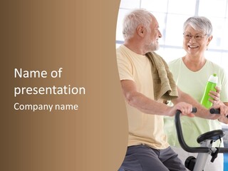 A Man And Woman Riding A Stationary Exercise Bike PowerPoint Template
