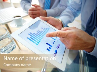 A Group Of People Sitting Around A Table With A Tablet PowerPoint Template