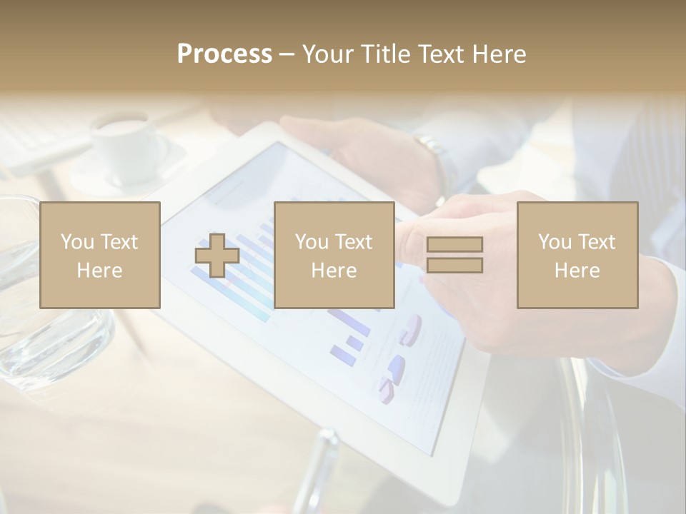 A Group Of People Sitting Around A Table With A Tablet PowerPoint Template