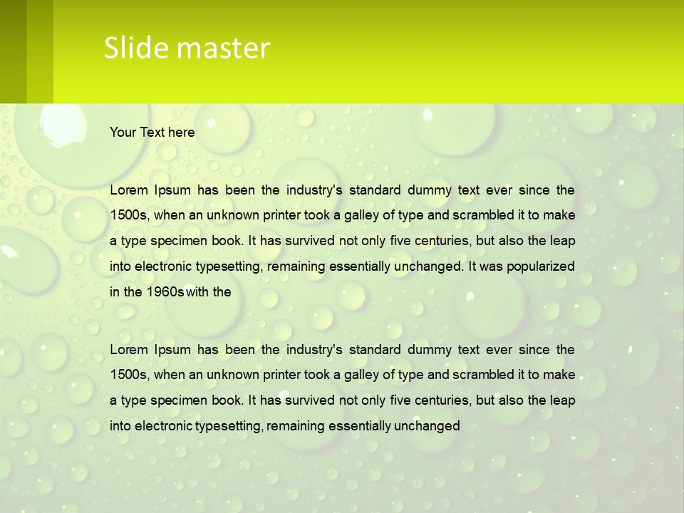 A Green Background With Water Droplets On It PowerPoint Template