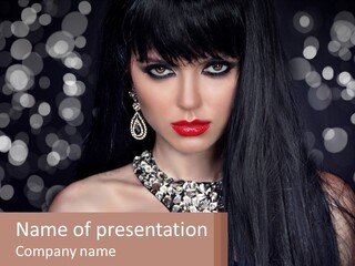 A Woman With Long Black Hair And Red Lipstick PowerPoint Template