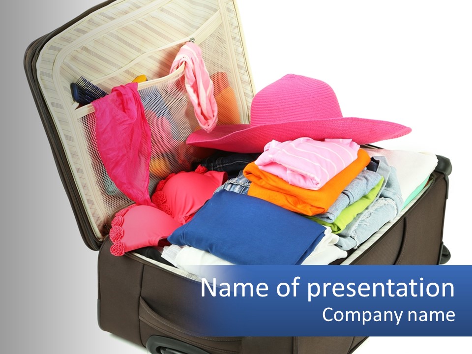 A Suitcase Filled With Clothes And A Hat PowerPoint Template