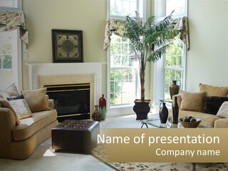 A Living Room Filled With Furniture And A Fire Place PowerPoint Template
