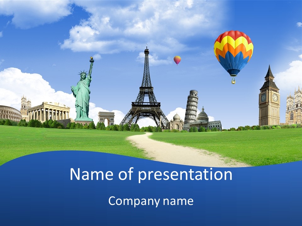 A Picture Of The Eiffel Tower, Statue Of Liberty, And The Statue PowerPoint Template
