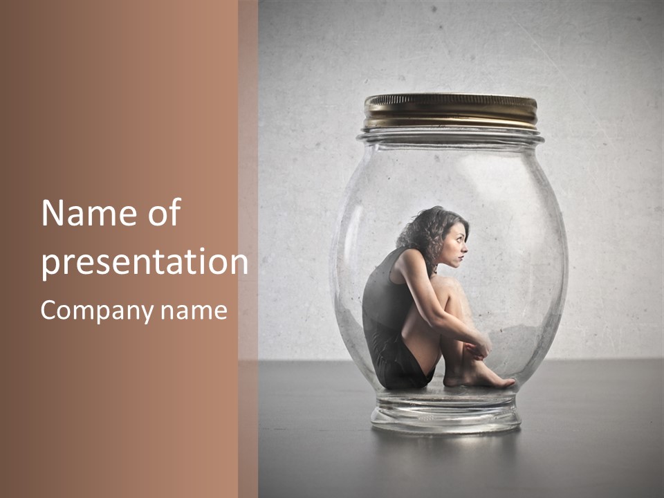 A Woman Sitting Inside Of A Glass Jar PowerPoint Template
