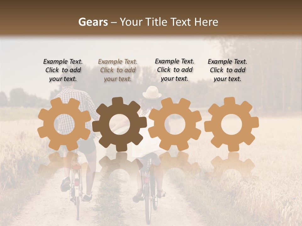 A Man And A Woman Riding Bikes Down A Dirt Road PowerPoint Template