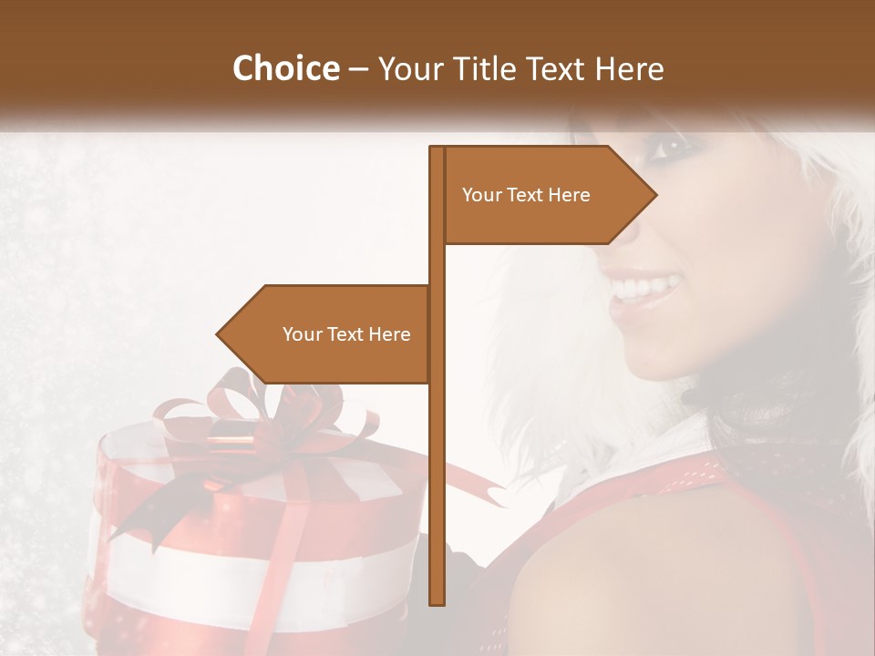 A Woman In A Santa Hat Holding A Present PowerPoint Template