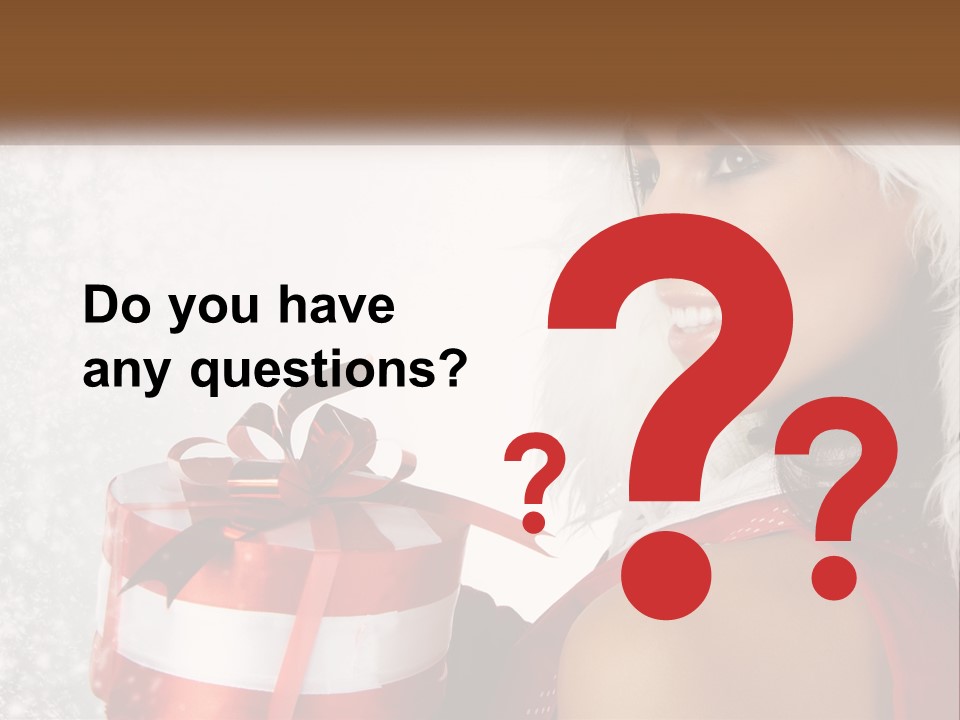 A Woman In A Santa Hat Holding A Present PowerPoint Template