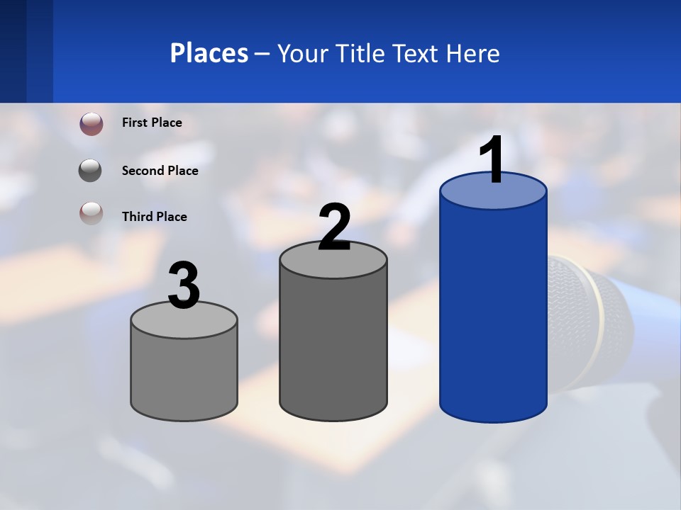 A Microphone In Front Of A Lecture Hall Full Of People PowerPoint Template