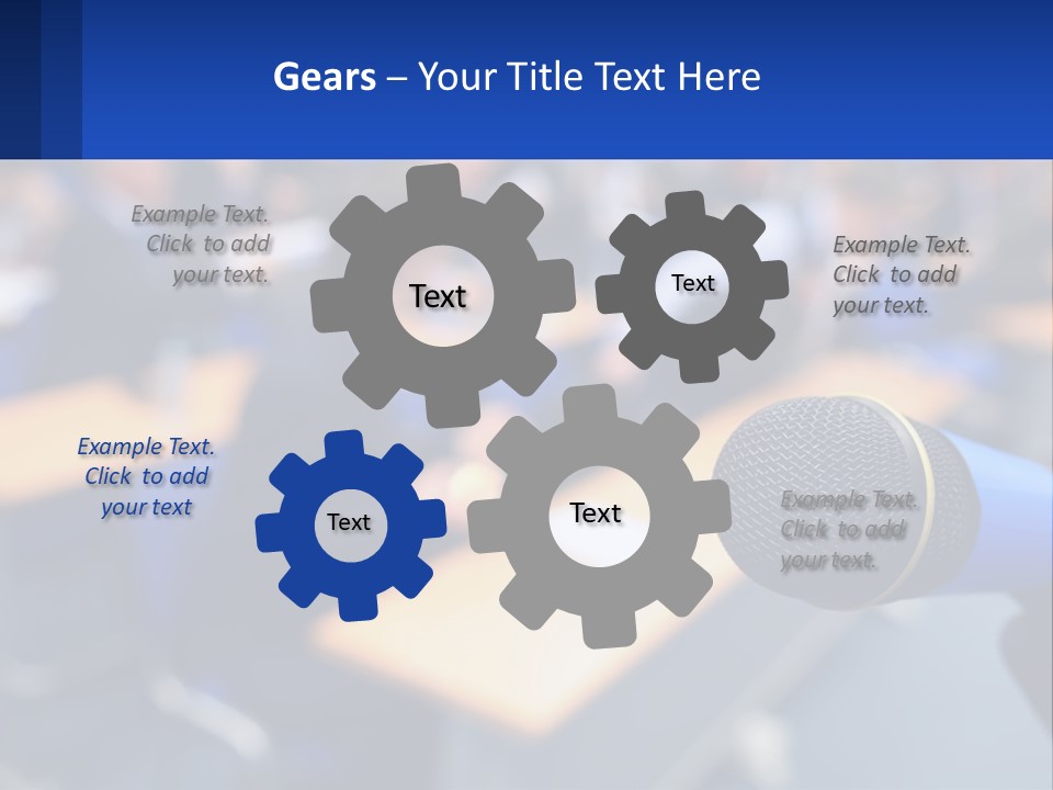 A Microphone In Front Of A Lecture Hall Full Of People PowerPoint Template