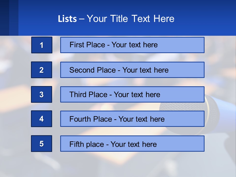 A Microphone In Front Of A Lecture Hall Full Of People PowerPoint Template